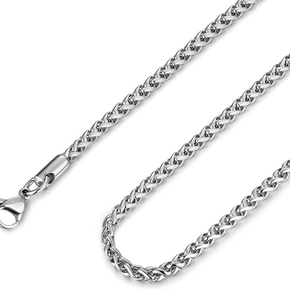 3.0 mm Stainless Steel Wheat Silver Chain Necklaces for Men & Women 16" -36"